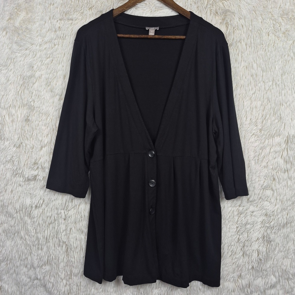 J. Jill Black Empire Waist Button Front Cardigan 3/4 Sleeve XL Minimalist